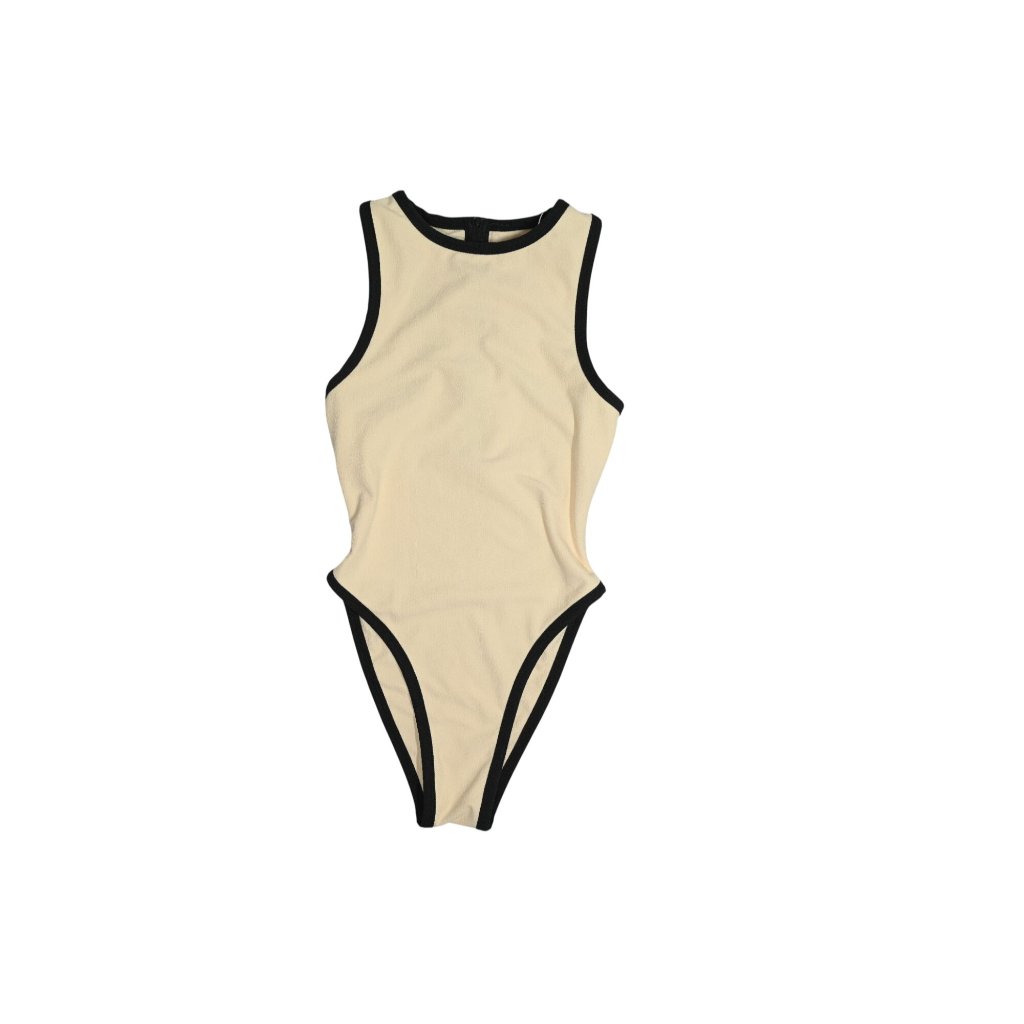Same La Tank One Piece Swimsuit In Faux Suede Cream/Black